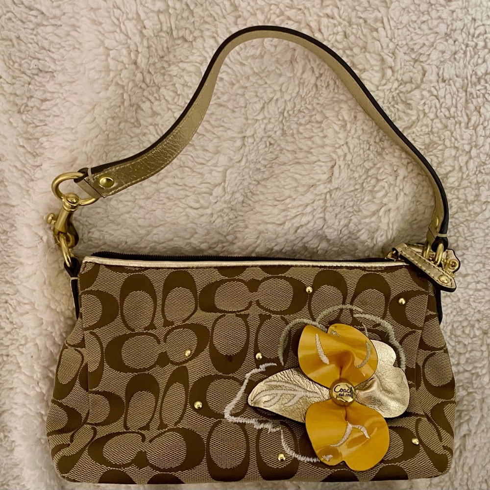 Coach Brown and Yellow Floral Shoulder Bag